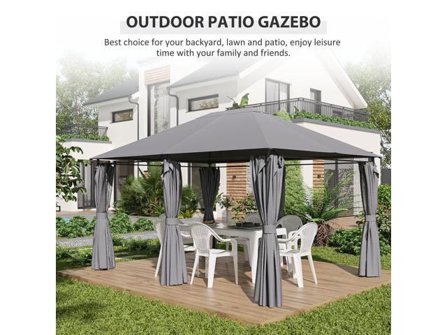 10' x 13' Outdoor Patio Gazebo, Canopy Shelter with 6 Removable Sidewalls & Steel Frame for Garden, Lawn, Backyard & Deck, Gray