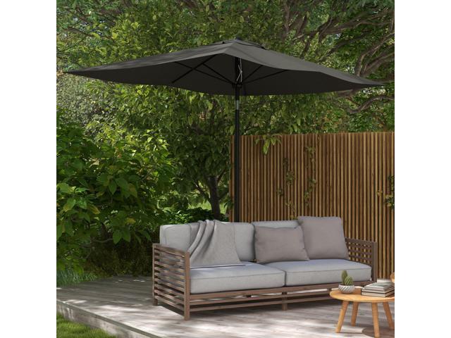 6.5' x 10' Rectangular Market Umbrella, Patio Outdoor Table Umbrella with Crank and Push Button Tilt, Dark Gray