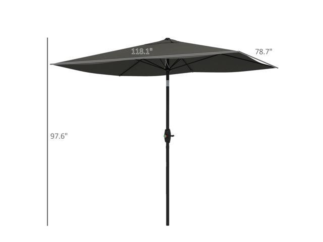 6.5' x 10' Rectangular Market Umbrella, Patio Outdoor Table Umbrella with Crank and Push Button Tilt, Dark Gray