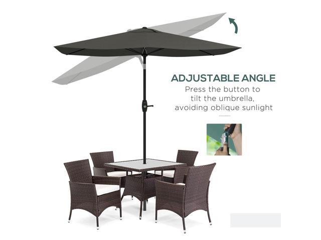 6.5' x 10' Rectangular Market Umbrella, Patio Outdoor Table Umbrella with Crank and Push Button Tilt, Dark Gray