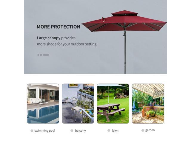 10ft Offset Patio Umbrella, Hanging Cantilever Umbrella, Square Shape, Aluminum Cross Base, Tilt, 360-Degree Rotation, Red