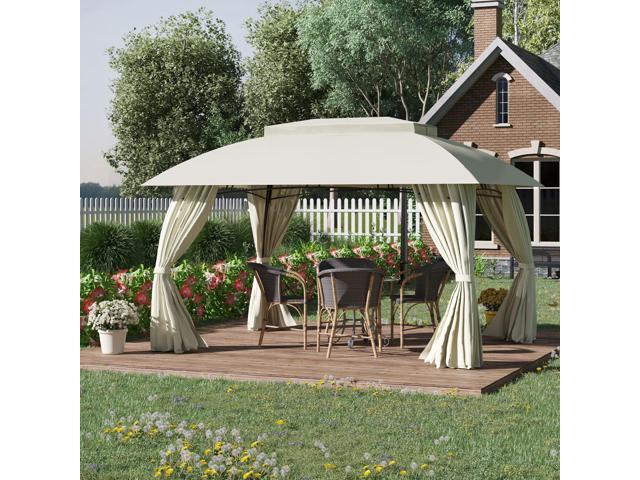 10' x 13' Patio Gazebo Canopy, Double Vented Roof, Steel Frame, Curtain Sidewalls, Outdoor Sun Shade Shelter for Garden, Lawn, Backyard, Deck,, Beige