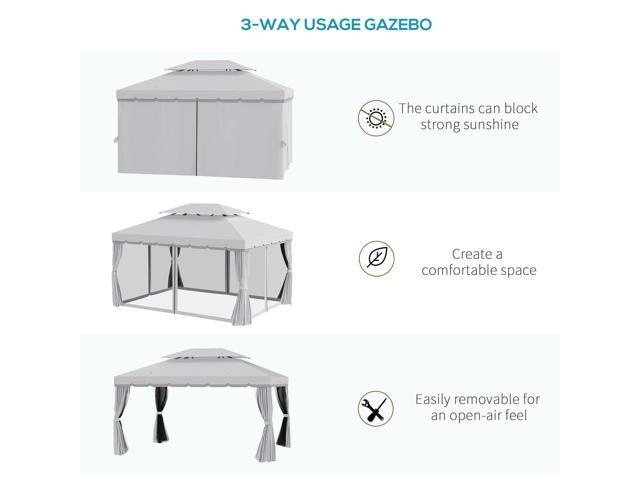 10' x 13' Patio Gazebo, Outdoor Gazebo Canopy Shelter with Netting and Curtains, Aluminum Frame for Garden, Lawn, Backyard and Deck, Gray