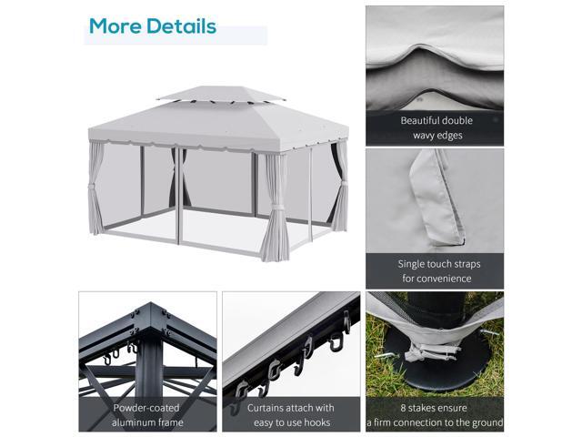10' x 13' Patio Gazebo, Outdoor Gazebo Canopy Shelter with Netting and Curtains, Aluminum Frame for Garden, Lawn, Backyard and Deck, Gray