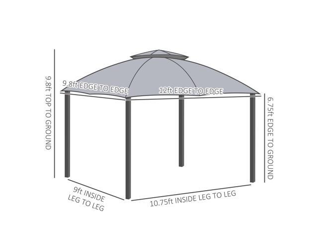 10' x 12' Outdoor Gazebo, Patio Gazebo Canopy Shelter w/ Double Vented Roof, Zippered Mesh Sidewalls, Solid Steel Frame, Grey