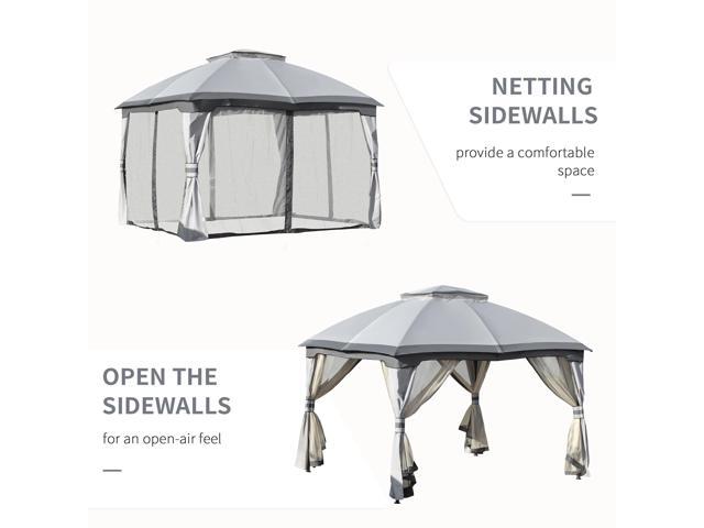 10' x 12' Outdoor Gazebo, Patio Gazebo Canopy Shelter w/ Double Vented Roof, Zippered Mesh Sidewalls, Solid Steel Frame, Grey