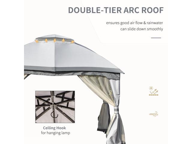 10' x 12' Outdoor Gazebo, Patio Gazebo Canopy Shelter w/ Double Vented Roof, Zippered Mesh Sidewalls, Solid Steel Frame, Grey
