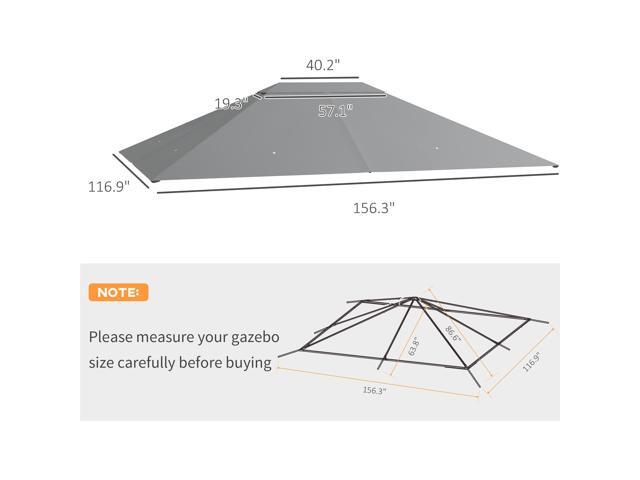 10' x 13' Gazebo Canopy Replacement, Outdoor Gazebo Cover Top Roof Replacement with Vents and Drain Holes, (TOP COVER ONLY), Light Gray