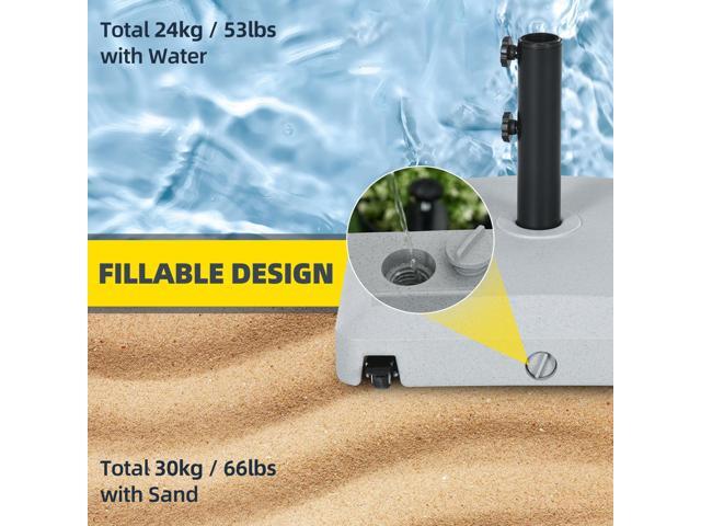 Patio Umbrella Base with Wheels, 53lbs Water or 66lbs Sand Filled, Heavy Duty Outdoor Umbrella Stand Holder, Gray