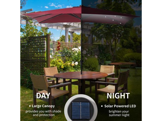 9' x 7' Solar Umbrella, LED Lighted Patio Umbrella for Table or Base with Tilt & Crank, Outdoor Umbrella for Garden, Deck, Backyard, Pool, Beach,...