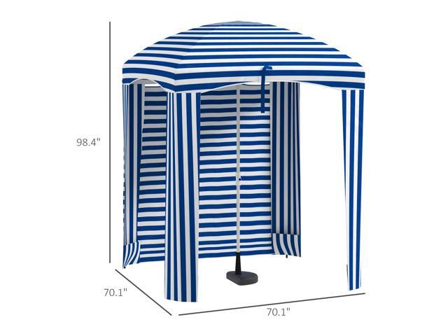 5.9' x 5.9' Portable Beach Umbrella, Ruffled Outdoor Cabana with Walls, Vents, Sandbags, Carry Bag, Blue & White Stripe