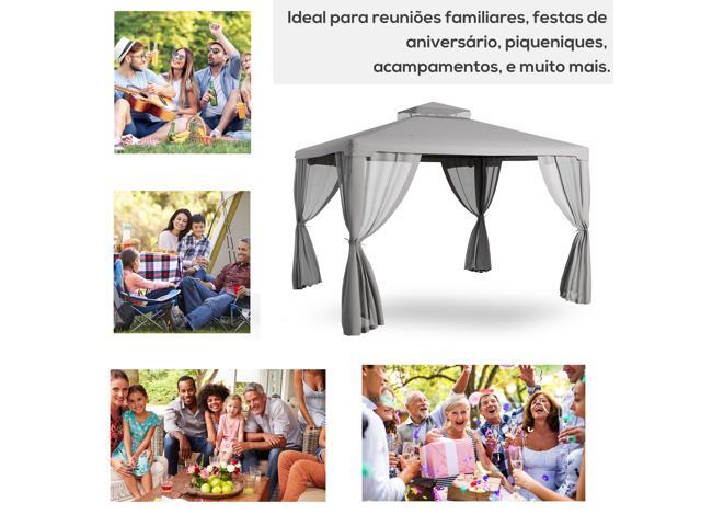 9.6' x 11.6' Patio Gazebo, Outdoor Canopy Shelter with 2-Tier Roof and Netting, Steel Frame for Garden, Lawn, Backyard, and Deck, Gray