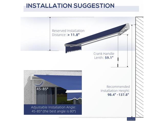 13' x 8' Retractable Awning, Patio Awnings, Sunshade Shelter w/ Manual Crank Handle, UV & Water-Resistant Fabric and Aluminum Frame for Deck,...