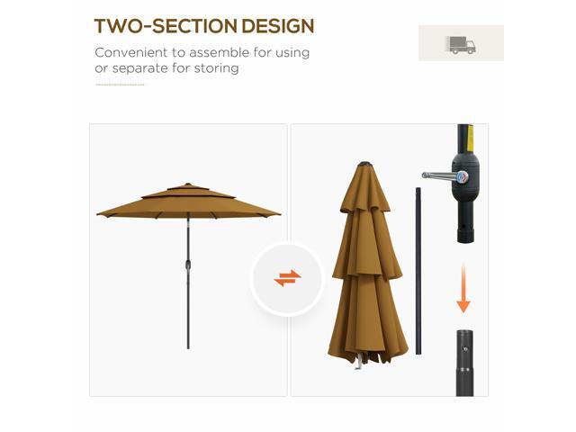 9FT 3 Tiers Patio Umbrella Outdoor Market Umbrella with Crank, Push Button Tilt for Deck, Backyard and Lawn, Tan