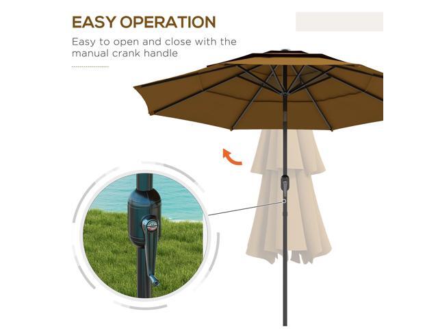 9FT 3 Tiers Patio Umbrella Outdoor Market Umbrella with Crank, Push Button Tilt for Deck, Backyard and Lawn, Tan
