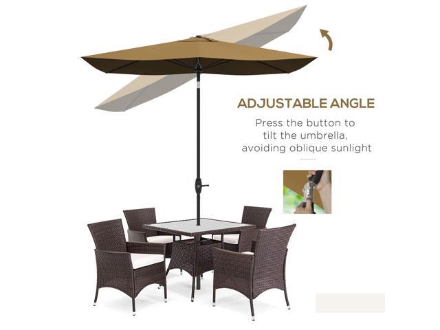 6.5' x 10' Rectangular Market Umbrella, Patio Outdoor Table Umbrella with Crank and Push Button Tilt, Coffee