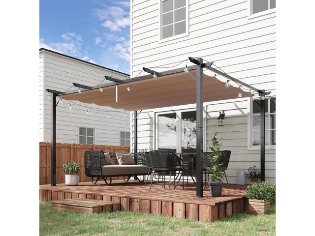 10' x 13' Aluminum Patio Pergola with Retractable Pergola Canopy, Backyard Shade Shelter for Porch, Outdoor Party, Garden, Grill Gazebo, Charcoal Gray