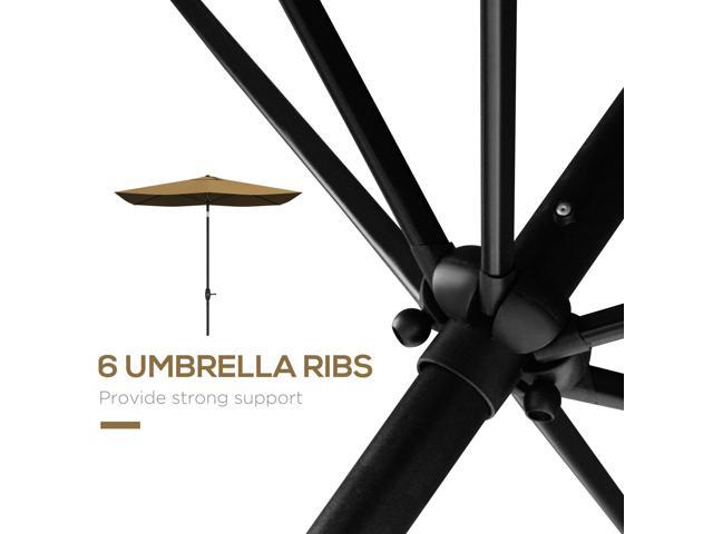 6.5' x 10' Rectangular Market Umbrella, Patio Outdoor Table Umbrella with Crank and Push Button Tilt, Coffee