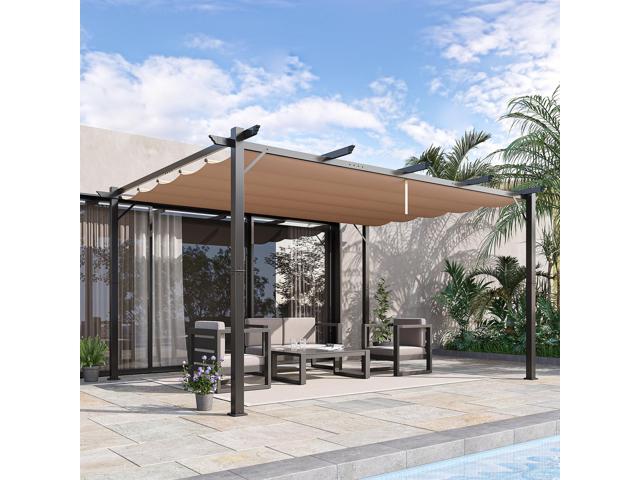 10' x 13' Aluminum Patio Pergola with Retractable Pergola Canopy, Backyard Shade Shelter for Porch, Outdoor Party, Garden, Grill Gazebo, Charcoal Gray