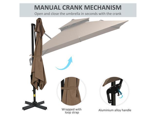 10ft Offset Patio Umbrella with Base, Double Top Hanging Aluminum Cantilever Umbrella with 360-degree Rotation, Easy Tilt, 8 Ribs, Crank, Cross...
