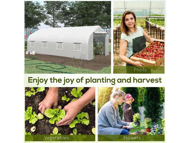 20' x 10' x 7' Walk-in Tunnel Greenhouse with Zippered Mesh Door & 8 Mesh Windows, Gardening Plant Hot House with Galvanized Steel Hoops, White