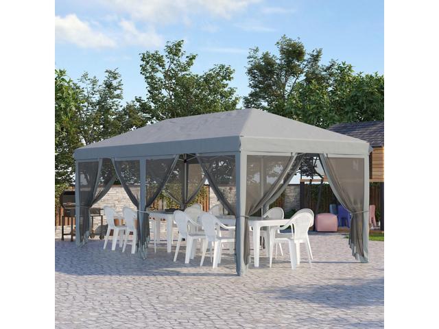 10' x 20' Pop Up Canopy Tent with Netting, Heavy Duty Instant Sun Shelter, Large Tents for Parties with Carry Bag for Outdoor, Garden, Patio, Gray
