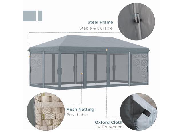 10' x 20' Pop Up Canopy Tent with Netting, Heavy Duty Instant Sun Shelter, Large Tents for Parties with Carry Bag for Outdoor, Garden, Patio, Gray