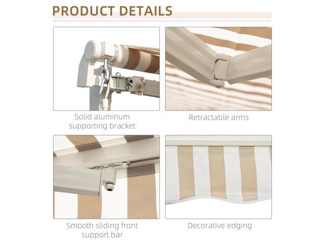 12' x 10' Retractable Awning Patio Awnings Sun Shade Shelter with Manual Crank Handle, 280g/m² UV & Water-Resistant Fabric and Aluminum Frame for...