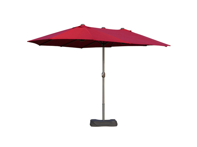 Patio Umbrella 15' Steel Rectangular Outdoor Double Sided Market with base, Sun Protection & Easy Crank for Deck Pool Patio, Wine Red