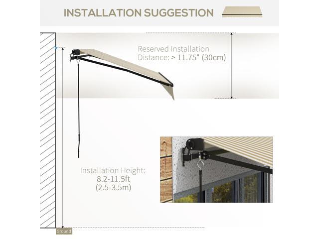 12' x 10' Retractable Awning, Patio Awning Sunshade Shelter with Manual Crank Handle, 280gsm UV Resistant Fabric and Aluminum Frame for Deck,...
