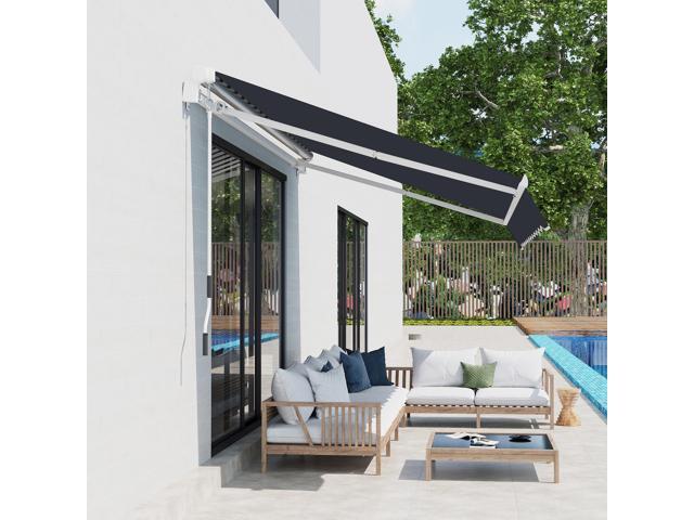 8' x 7' Patio Retractable Awning, Manual Exterior Sun Shade Deck Window Cover, Black