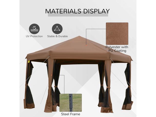 13' x 11' Hexagonal Pop Up Gazebo, Heavy Duty Outdoor Canopy Tent with 6 Mesh Sidewall Netting, 3-Level Adjustable Height and Strong Steel Frame,...