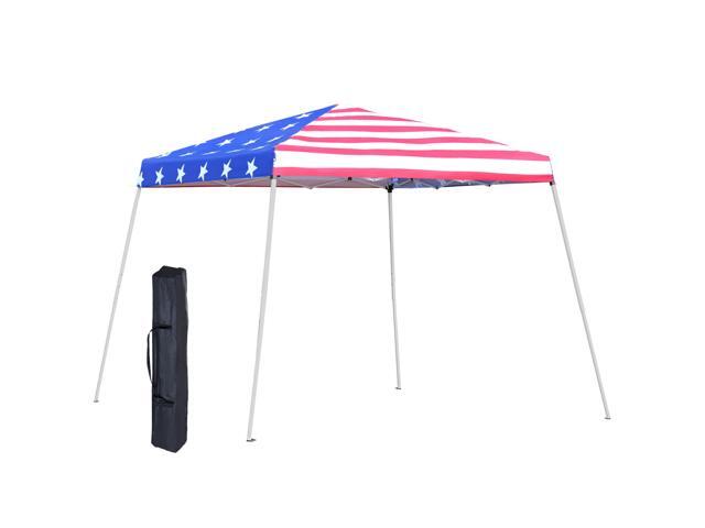 Slant Leg Pop Up Canopy Tent with American Flag Roof and Carry Bag, Beach Canopy Instant Sun Shelter, Height Adjustable, (10'x10' Base / 8'x8' Top)