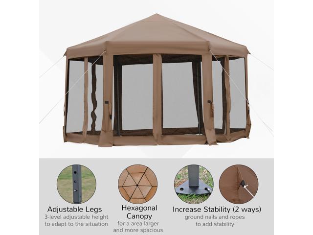 13' x 11' Hexagonal Pop Up Gazebo, Heavy Duty Outdoor Canopy Tent with 6 Mesh Sidewall Netting, 3-Level Adjustable Height and Strong Steel Frame,...