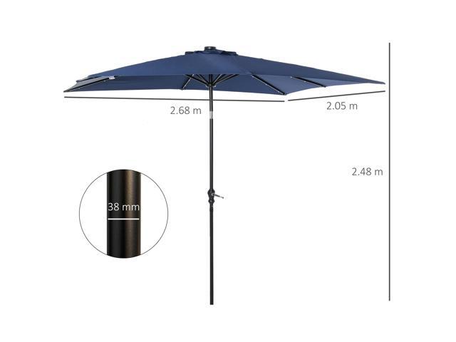 9' x 7' Solar Umbrella, LED Lighted Patio Umbrella for Table or Base with Tilt & Crank, Outdoor Umbrella for Garden, Deck, Backyard, Pool, Beach, Blue