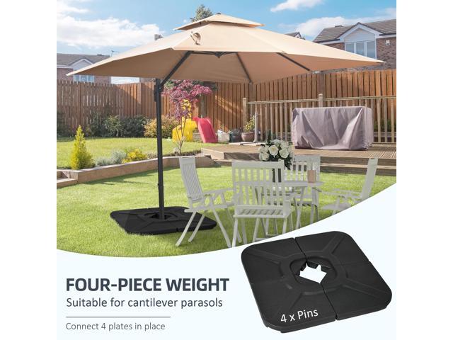 4-Piece 175lb Cantilever Patio Umbrella Base Weights for Offset Hanging Umbrella, HDPE Water or Sand Filled Umbrella Weights for Cross Base Stand,...