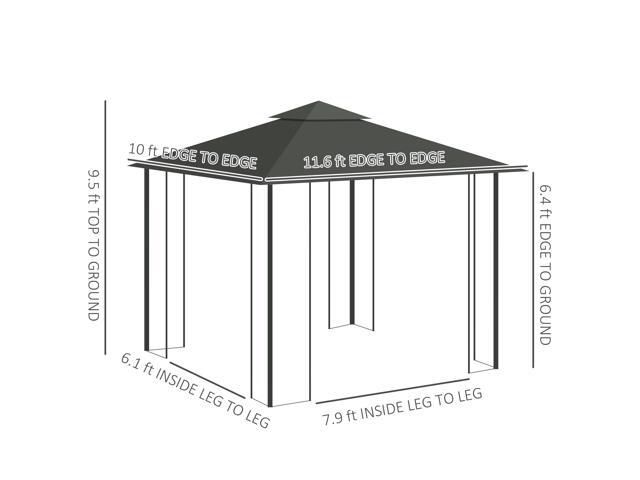 10' x 11.5' Metal Patio Gazebo, Double Roof Outdoor Gazebo Canopy Shelter with Tree Motifs Corner Frame and Netting, for Garden, Lawn, Backyard,...