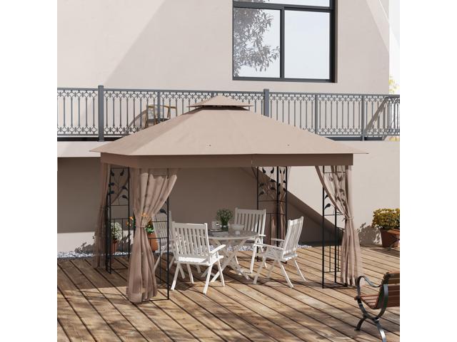 10' x 11.5' Metal Patio Gazebo, Double Roof Outdoor Gazebo Canopy Shelter with Tree Motifs Corner Frame and Netting, for Garden, Lawn, Backyard,...