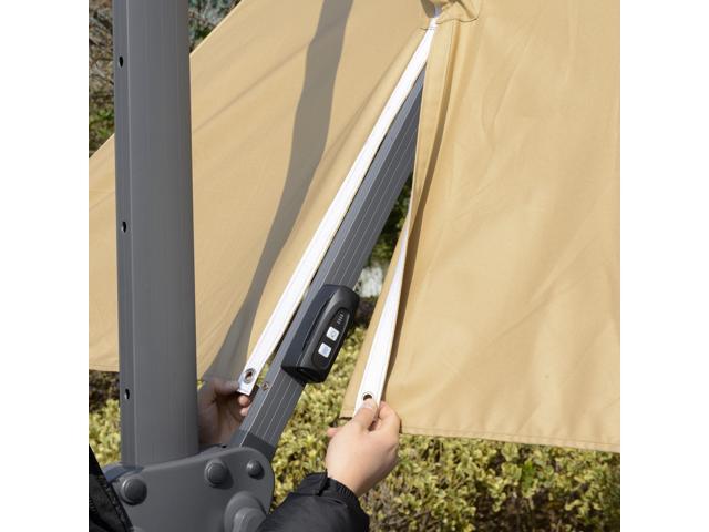 10FT Cantilever Patio Umbrella with Solar LED Lights & Power Bank, Double Top Outdoor Offset Umbrella with 360° Rotation, Tilt, Crank & Cross Base...