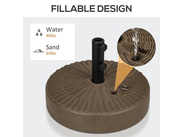 64 lbs. Fillable Umbrella Base with Steel Umbrella Holder, Round Umbrella Stand for 1.5' or 2' Umbrella Poles, Heavy Duty for Outdoor, Lawn, Deck,...