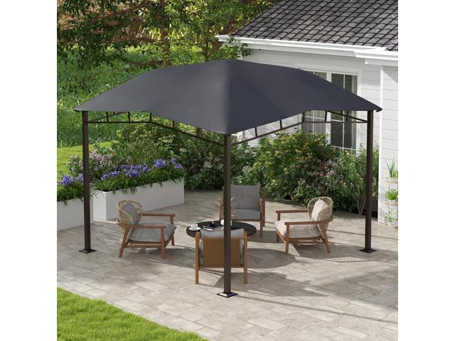 10' x 10' Soft Top Patio Gazebo Outdoor Canopy with Unique Geometric Design Roof, All-weather Steel Frame, Gray