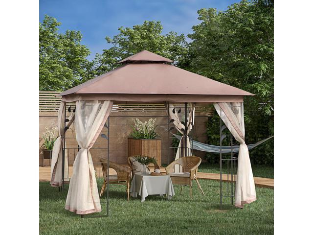 10' x 10' Metal Patio Gazebo, Double Roof Outdoor Gazebo Canopy Shelter with Tree Motifs Corner Frame and Netting, for Garden, Lawn, Backyard, and...