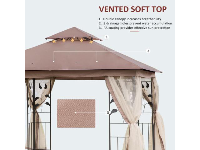 10' x 10' Metal Patio Gazebo, Double Roof Outdoor Gazebo Canopy Shelter with Tree Motifs Corner Frame and Netting, for Garden, Lawn, Backyard, and...