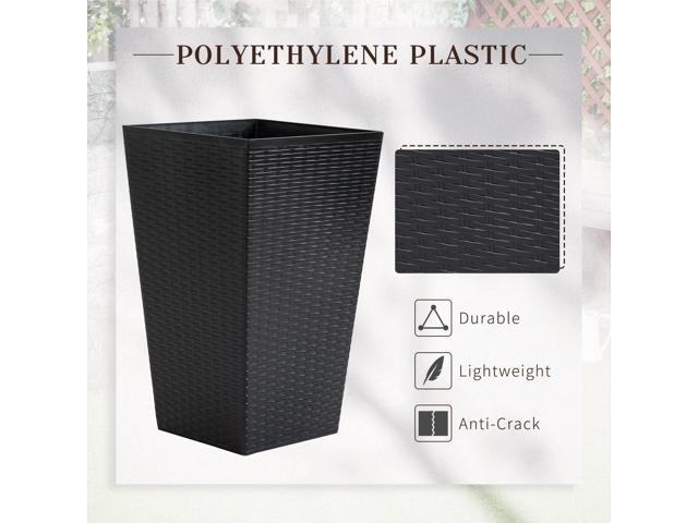 Set of 3 Tall Planters with Drainage Hole, Outdoor Flower Pots, Indoor Planters for Porch, Front Door, Entryway, Patio and Deck, Black