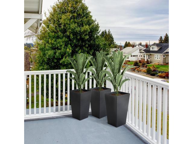 Set of 3 Tall Planters with Drainage Hole, Outdoor Flower Pots, Indoor Planters for Porch, Front Door, Entryway, Patio and Deck, Black