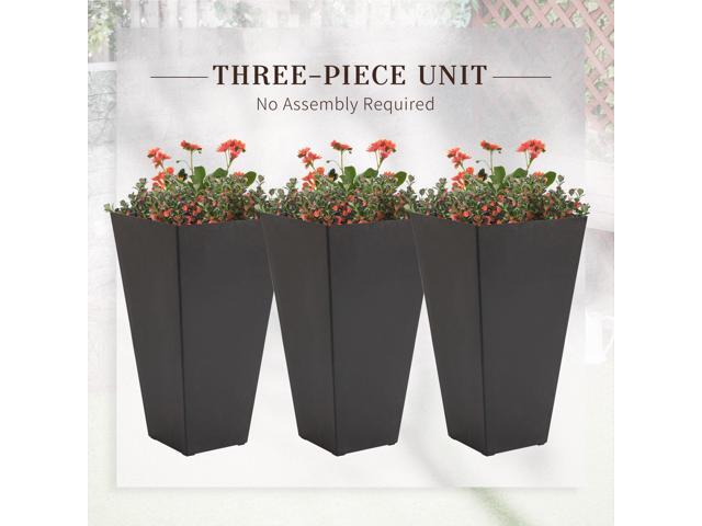 Set of 3 Tall Planters with Drainage Hole, 28' Outdoor Flower Pots, Indoor Planters for Porch Patio and Deck, Brown