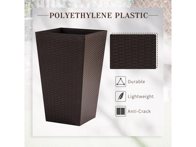 Set of 3 Tall Planters with Drainage Hole, Outdoor Flower Pots, Indoor Planters for Porch, Front Door, Entryway, Patio and Deck, Brown