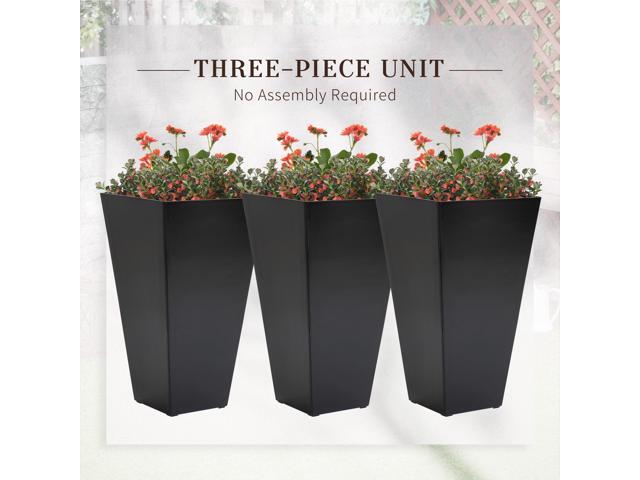 Set of 3 Tall Planters with Drainage Hole, 28' Outdoor Flower Pots, Indoor Planters for Porch Patio and Deck, Black