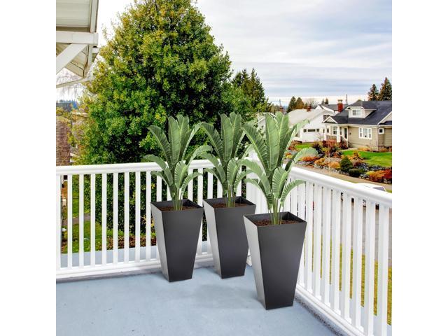 Set of 3 Tall Planters with Drainage Hole, 28' Outdoor Flower Pots, Indoor Planters for Porch Patio and Deck, Black