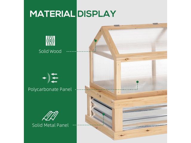 Raised Garden Bed with Polycarbonate Greenhouse, Wooden Garden Cold Frame Greenhouse, Flower Planter Protection, 48' x 24' x 32', Natural